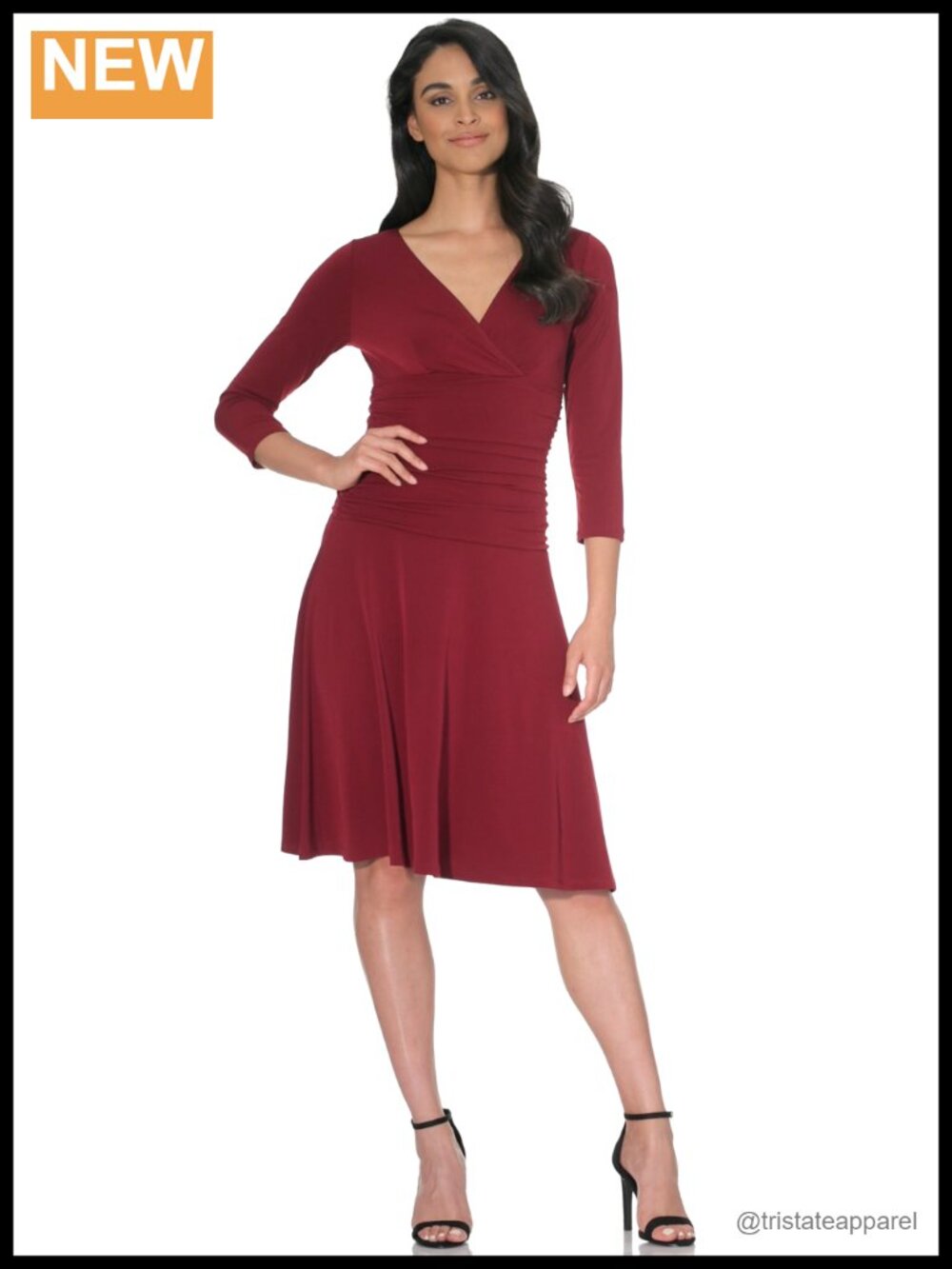 Slimming 3/4 Sleeve Fit-and-Flare Crossover Tummy Control Dress - Picture 6 of 6